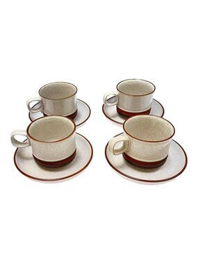 Denby Potters Wheel  Lot 4 Cups Saucer Rust Brown Speckled Pottery 1970s